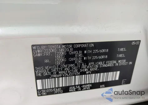 2022 Toyota Rav4 Hybrid Xle Premium from USA, damaged, VIN JTMB6RFV2NJ021934